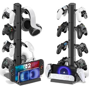 Kytok Headset Stand & Controller Holder 4 Tiers for Desk, Detachable Remote Hook with Cable Organizer, Headphone Hanger Controller Rack Compatible with PS5/Xbox/Switch As Gamer Gift