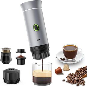 آلة محمولة 3-in-1 Expresso ، صانع القهوة المصغرة للسفر ، صانع القهوة للتسخين الذاتي مع USB-C ، آلة إسبرسو صغيرة مع القهوة والكبسولات الأرضية (NS ＆ DG) للربع الرصاص ، المشي لمسافات طويلة ، المكتب (رمادي)