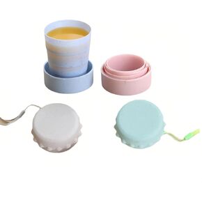 Collapsible Travel Cup 4-Pack, 130ml Foldable Water Cup with Lid & Carabiner, Leak-Proof Portable Drinking Cup for Camping, Hiking, Travel - BPA-Free PP (Blue/Pink/Beige/Green)