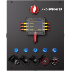 12-24 V Power Outlet Hub Distribution Box 13 Output Sockets Quick Plug+PD20W/100W+QC3.0 USB+CIG Power Sockets Plug-and-Play with LCD Display LED Light Suitable for All Deep-cycle Type