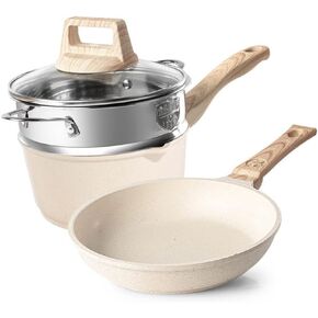 Wok Set Non-Stick Pan Stone Kitchen Rice Pot Boiler Boiler with Glass Lid Frying Pan Frying Pan (E