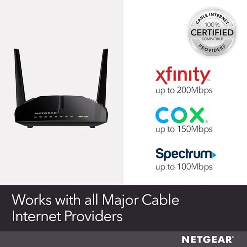 NetGear Cable Modem WiFi Router Combo C6220 - متوافق مع جميع مزودي الكابلات بما في ذلك Xfinity بواسطة Comcast ، Spectrum ، Cox | لخطط الكابل تصل إلى 200 ميغابت في الثانية | AC1200 واي فاي سرعة | Docsis 3.0 in Saudi Arabia