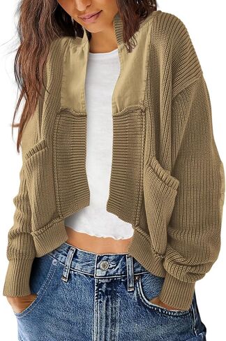 SENSERISE Womens Cardigan Sweaters Cable Knit Sweater Open Front Long Sleeve Chunky Cardigan Outerwear Coats(Army Greenish Khaki,S) in Saudi Arabia