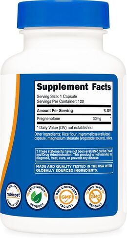 Nutricost Pregnenolone 30mg، 120 كبسولة - غير معدلة وراثيًا، خالية من الغلوتين، كبسولات نباتية in Saudi Arabia