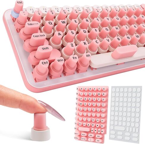 70PCS Raised Keyboard Stickers for Long Nails, Universal Nail Art Keyboard Bubbles, Self-Adhesive Keyboards for Long Nails, Comfortble Silicone Typing Keycaps for Office Girls Gaming - Pink in Kuwait