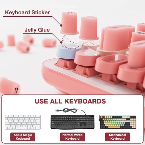 70PCS Raised Keyboard Stickers for Long Nails, Universal Nail Art Keyboard Bubbles, Self-Adhesive Keyboards for Long Nails, Comfortble Silicone Typing Keycaps for Office Girls Gaming - Pink in Kuwait