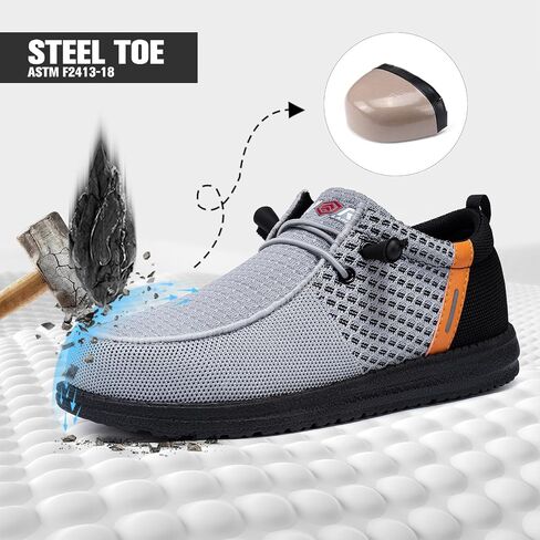 LARNMERN Slip On Steel Toe Shoes Men Lightweight Comfortable Lounging Walking Sneakers Steel Toe Loafers in Kuwait