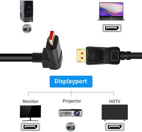كابل Displayport بزاوية يمنى 1.4 كابل Displayport بزاوية يمنى، BolAAzuL كابل Displayport بزاوية 90 درجة V1.4 6FT/1.8M يصل إلى 8K/60 هرتز، 4K/144 هرتز مدعوم in Saudi Arabia