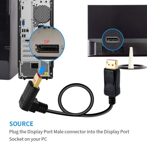 كابل Displayport بزاوية يمنى 1.4 كابل Displayport بزاوية يمنى، BolAAzuL كابل Displayport بزاوية 90 درجة V1.4 6FT/1.8M يصل إلى 8K/60 هرتز، 4K/144 هرتز مدعوم in Saudi Arabia