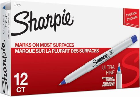 SHARPIE 37003 Ultra-Fine Permanent Marker, Marks on Paper and Plastic, Resist Fading and Water, AP Certified, Blue Color, Pack of 12 in Saudi Arabia