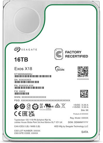 Seagate Exos X18 Enterprise 16tb HDD ، CMR 3.5 "Hyperscale SATA 6GB/S ، 7200 دورة في الدقيقة ، 512E ، 4KN FAST FORMAT ، زمن انتقال منخفض مع التخزين المؤقت المحسّن ، النموذج رقم: ST16000NM000J (تم تجديده) in Kuwait