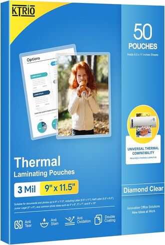 KTRIO Laminating Sheets, Hold 8.5 x 11 inches Sheets, 30 Pack, 3 Mil Clear Thermal Laminate Pouches for Laminator, 9 x 11.5 inch Lamination Paper for School, Home & Office in Saudi Arabia