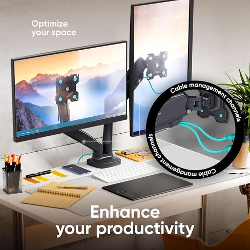 ONKRON Double Monitor Mount for Two 13-32 Inch Screens up to 17.6 lbs, Gas Spring Dual Monitor Arm Desk Mount VESA 75x75 / 100x100 - Dual Computer Monitor Mount for Desk Swivel Tilt Rotation White in Kuwait