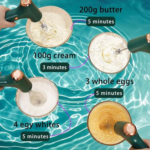 Electric Hand Mixer Mini Turbo Mixer Electric Handheld, Cordless Hand Mixer, Cordless Kitchen Blender with 2 Stainless Steel Accessories for Cookies, Brownie, Whipping, Cakes, Dough Batters, Green in Saudi Arabia