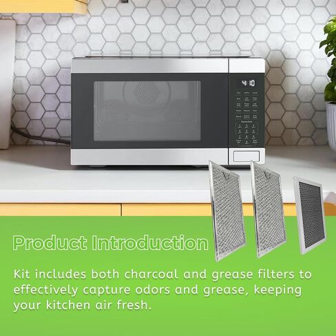 ميكروويف الفحم ومرشح الشحوم طقم من أجل GE Oven JVM6175EK5ES JVM6172SK5SS JVM6175SK5SS JVM6175YK5FS 3PCS SILVER in Kuwait