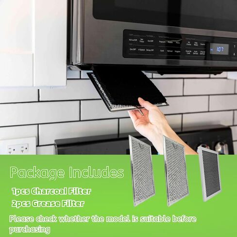 ميكروويف الفحم ومرشح الشحوم طقم من أجل GE Oven JVM6175EK5ES JVM6172SK5SS JVM6175SK5SS JVM6175YK5FS 3PCS SILVER in Kuwait