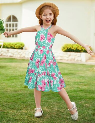 GRACE KARIN Girls' Spring Floral Dresses Halter Neck Sleeveless Midi Hawaiian Summer Dress 7-8 Years,Tie Dye in Saudi Arabia