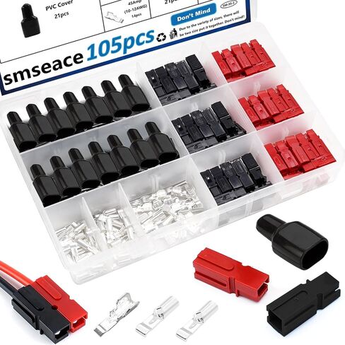 smseace 105 قطعة موصلات طاقة 15/30/45 أمبير مع غطاء PVC 1.5-6 مم² (20-10AWG) موصلات عمود الطاقة سريعة الفصل، غلاف مقاوم للهب لموصل عمود الطاقة in Kuwait