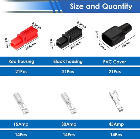 smseace 105 قطعة موصلات طاقة 15/30/45 أمبير مع غطاء PVC 1.5-6 مم² (20-10AWG) موصلات عمود الطاقة سريعة الفصل، غلاف مقاوم للهب لموصل عمود الطاقة in Kuwait