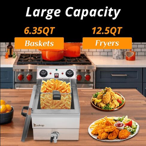 Winado 12.5QT Electric Deep Fryer with Time Control & Oil Filtration | 11.8L Stainless Steel Fryer w/Temperature Control & Basket & Lid, for Home & Commercial 1700W 60Hz 110V in Kuwait