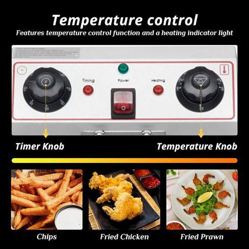 Winado 12.5Qt Electric Deep Fryer مع التحكم في الوقت وترشيح الزيت ، 11.8 لتر من الفولاذ المقاوم للصدأ مع كونترتوب مع التحكم في درجة الحرارة والسرقة والغط in Kuwait