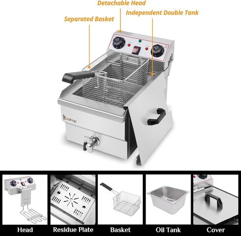 Winado 12.5QT Electric Deep Fryer with Time Control & Oil Filtration | 11.8L Stainless Steel Fryer w/Temperature Control & Basket & Lid, for Home & Commercial 1700W 60Hz 110V in Kuwait