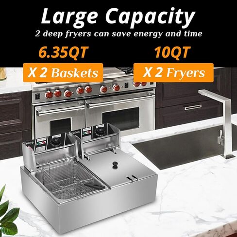 Winado 12.5QT Electric Deep Fryer with Time Control & Oil Filtration, 11.8L Countertop Stainless Steel w/Temperature Control & Basket & Lid Frying Machine, for Home & Commercial 1700W 60Hz 110V in Kuwait