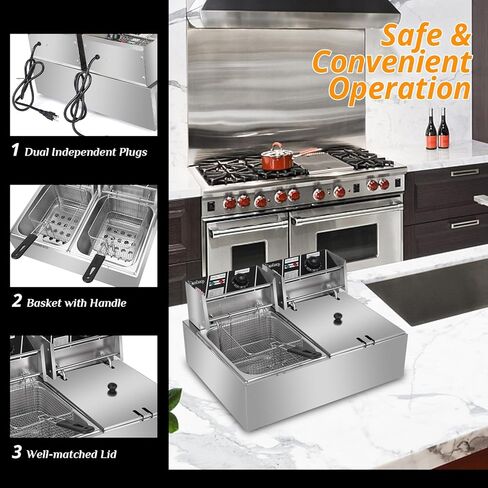 Winado 12.5QT Electric Deep Fryer with Time Control & Oil Filtration, 11.8L Countertop Stainless Steel w/Temperature Control & Basket & Lid Frying Machine, for Home & Commercial 1700W 60Hz 110V in Kuwait