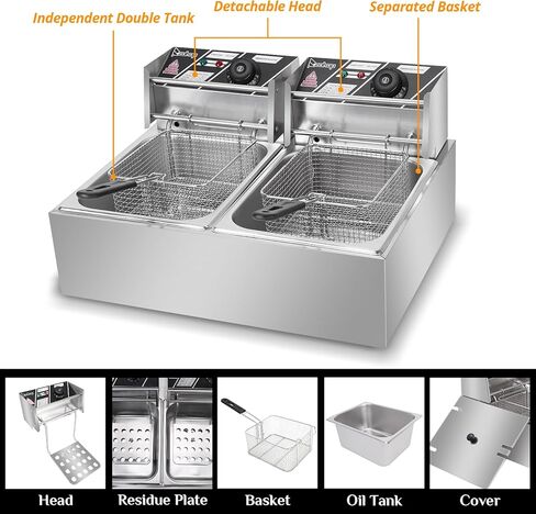 Winado 12.5QT Electric Deep Fryer with Time Control & Oil Filtration, 11.8L Countertop Stainless Steel w/Temperature Control & Basket & Lid Frying Machine, for Home & Commercial 1700W 60Hz 110V in Kuwait