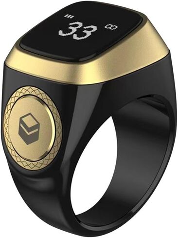 IQibla Smart Zikr Ring, Smart Ring Counter Waterproof Digital Counter & Vibration Reminder, Unisex Azan Alarm Clock Finger Counter for Muslims(22mm Black) in Kuwait