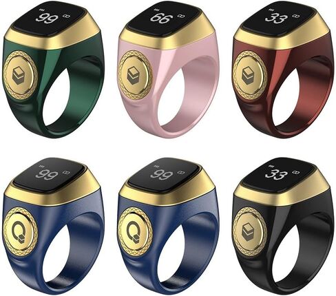 IQibla Smart Zikr Ring, Smart Ring Counter Waterproof Digital Counter & Vibration Reminder, Unisex Azan Alarm Clock Finger Counter for Muslims(22mm Black) in Kuwait