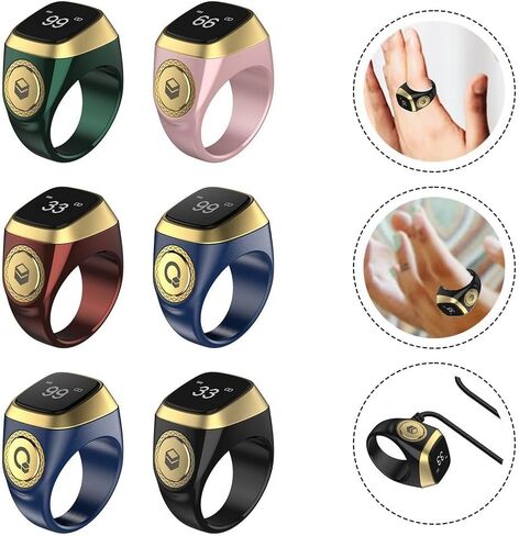 IQibla Smart Zikr Ring, Smart Ring Counter Waterproof Digital Counter & Vibration Reminder, Unisex Azan Alarm Clock Finger Counter for Muslims(22mm Black) in Kuwait