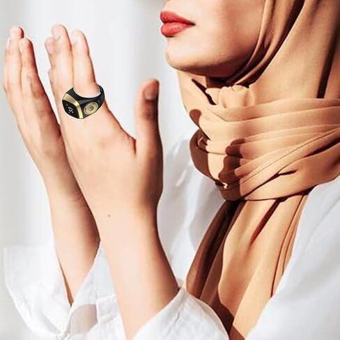 IQibla Smart Zikr Ring, Smart Ring Counter Waterproof Digital Counter & Vibration Reminder, Unisex Azan Alarm Clock Finger Counter for Muslims(22mm Black) in Kuwait