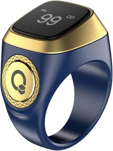 IQibla Smart Zikr Ring, Smart Ring Counter Waterproof Digital Counter & Vibration Reminder, Unisex Azan Alarm Clock Finger Counter for Muslims(22mm Black) in Kuwait