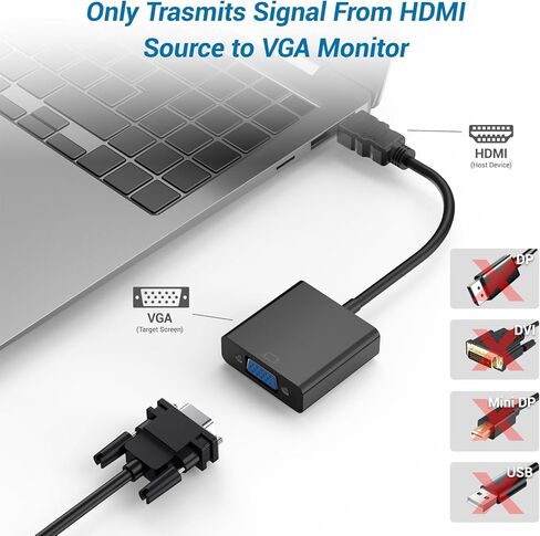 HDMI to VGA Adapter, 1PCS HDMI to VGA Unidirectional Converter (Male to Female), Compatible with Computers, desktops, laptops, PCs, Monitors, projectors, TV in Saudi Arabia