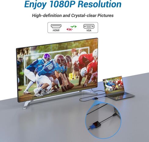 HDMI to VGA Adapter, 1PCS HDMI to VGA Unidirectional Converter (Male to Female), Compatible with Computers, desktops, laptops, PCs, Monitors, projectors, TV in Saudi Arabia