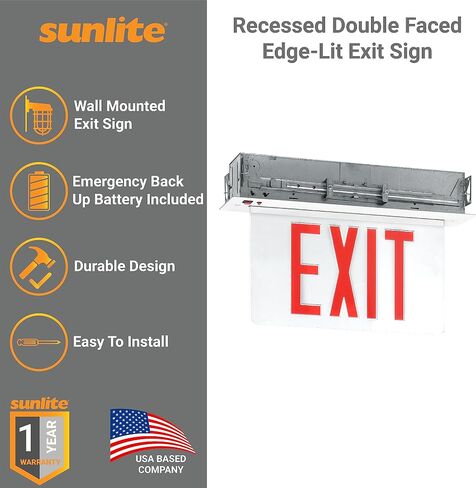 SUNLITE 04326 مخرج مخرج مريح مريح ، بطارية احتياطية في حالات الطوارئ ، لوحة صافية مواجهة مزدوجة ، معتمدة من مدينة نيويورك ، للمكتب والمستشفيات والفنادق والاستخدام المدرسي in Saudi Arabia