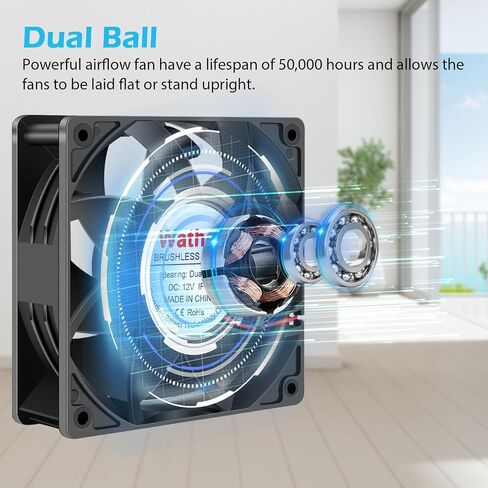 Wathai 60mm x 25mm 12V Waterproof Small Fan Dual Ball High Speed DIY Cooling for RV Refrigerator, Computer Case, Generator, Plant Tank or Terrarium IP67 in Saudi Arabia