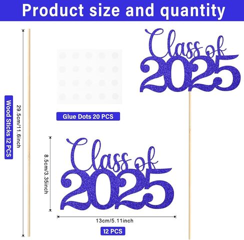 12 Pack Double Sided Gold Class of 2024 Graduation Party Centerpiece Sticks, Table Toppers for 2024 Graduation Party Decoration Party Supplies (Blue) in Saudi Arabia