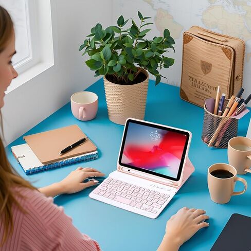 iPad Keyboard Case for iPad mini 2 3 4 5 with Detachable Keyboard and Pen Holder, Slim Smart Auto Sleep/Wake Cover Case (Pink) in Kuwait