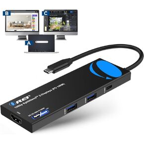OREI SplitExtend Laptop Docking Station 4K Dual Monitor - 2X USB 3.0, 1x Type-C, SD Card Reader - USB-C Adapter to HDMI 2.0 Extended Screen, 4K@30Hz Outputs - 100W PD