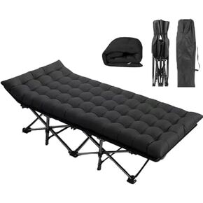 كبير الحجم XXL القابل للطي COT COT W/حصيرة للبالغين ، سرير في الهواء الطلق الثقيل مع حقيبة حمل ، 1200 D طبقة Oxford Camp Portable Travel COTS 32 "نبضات نوم واسعة إضافية تصل إلى 900 رطل (أسود ث/حصيرة)