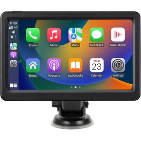 شاشة Carplay اللاسلكية للسيارة ، شاشة تعمل باللمس من طراز HD Car Portable ، متوافقة مع Apple Carplay و Android Auto ، مع التنقل في GPS ، Bluetooth ، رابط المرآة ، التحكم الصوتي ، إدخال AUX ، راديو FM