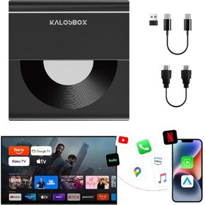 KALOS Car TV Mate Wireless Carplay Adapter & Android Auto Adapter, 3 in 1 HDMl Multimedia TV Stick Converter, Compatible with Fire T V Stick, Switch, Plug & Play Streaming Device
