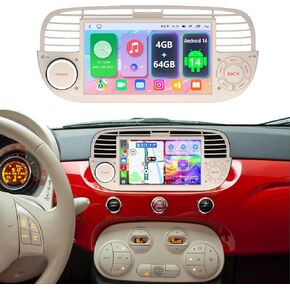 4+64G Android 14 Car Radio for Fiat 500 500C 2007-2015 Support Wireless Carpaly&Android Auto, 7 Inch IPS Touch Screen, Android Fiat Stereo with Bluetooth/WiFi/GPS/FM/SWC/Backup Camera