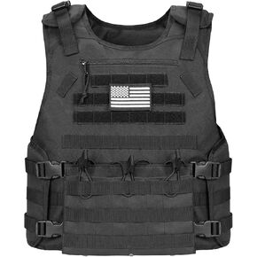 CVLIFE Tactical Vest with Zipper Bag Molle Webbing System Outdoor Vest Adjustable Belt Breathable Weight Vest for Training Activity Black