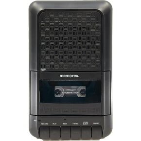 Memorex MX-CR90 Retro Cassette Player/Recorder | One-Touch Recording, Fast Forward/Rewind, Microphone Jack, Headphone Jack | Portable with Carry Handle and AC Adapter | Classic Cassette Tape Recorder