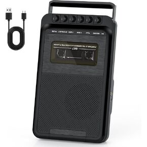 Portable Cassette Player with 3W Big Speaker Cassette Tape Recorder via Bluit-in Microphone,Cassette Tape Player with Retractable Handle，Supports External Microphone Input Power by 4 C Battery