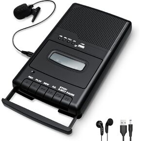 Retro Cassette Player Recorder with Independent Microphone, Cassette USB Digital Converter with Reverse Recording, Portable Tape USB Audio Player with Earphone, Retractable Handle