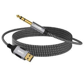 USB to 6.35mm TRS Stereo Audio Cable 25 FT, USB-A to 1/4" Audio Adapter Aux Jack Stereo Cord, Gold-Plated Connector, Nylon Braided Jacket, DAC Chip, for Laptop, Amplifier, Mixer, Home Theater, Speaker